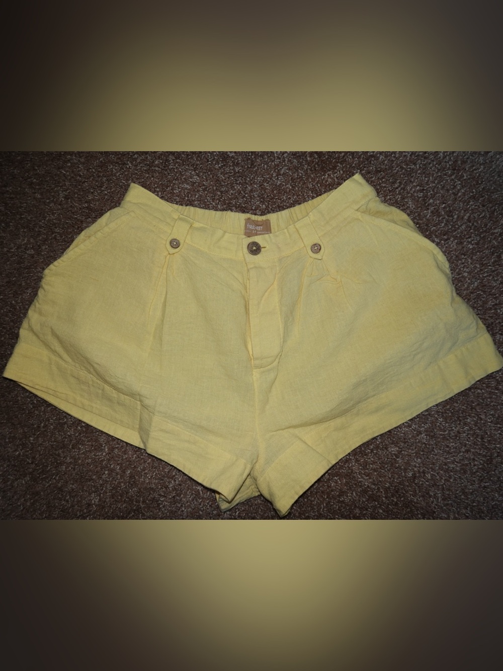 Free People Pale Yellow High-Waist Linen Shorts